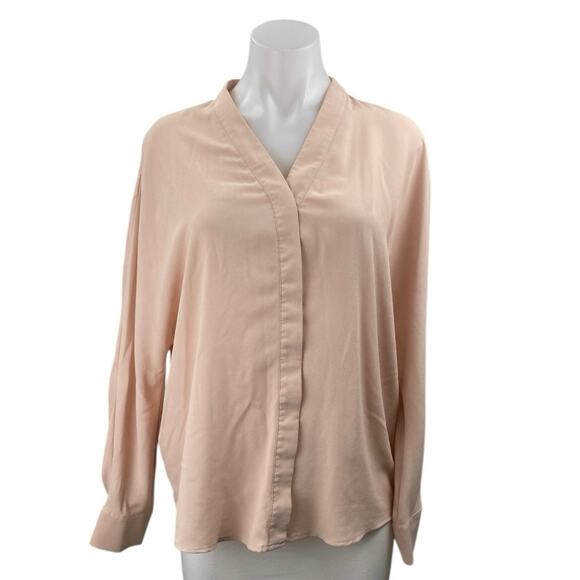 MNG Mango Women's Pink V Neck Long Sleeve Button Up Shirt Blouse Top Size 8 - Picture 1 of 5